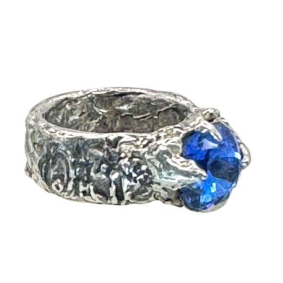 Artisan Boho Ring Crafted wi/ Silver Blend Metalwork Band &10mm Cushion Crystal - Picture 9 of 17